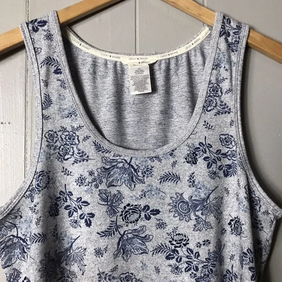 LUCKY BRAND GRAY BLUE FLORAL PATTERN SCOOP NECK TANK TOP WOMENS SIZE MEDIUM - Picture 2 of 6
